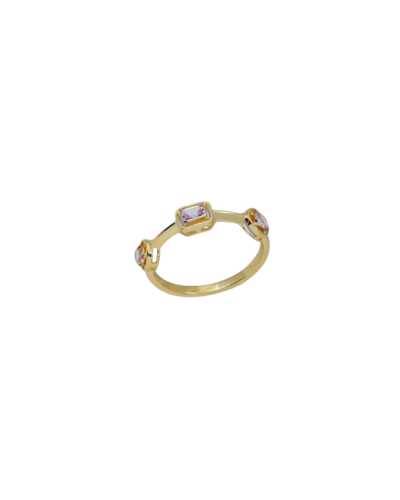 18YKG Mingle Pink Sapphire & Emerald Round Diamond Single Ring  Size 7.5