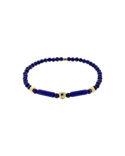Sapphire & Lapis Tetra Bead Bracelet with Diamond Hexagon Accents in 14K Yellow Gold