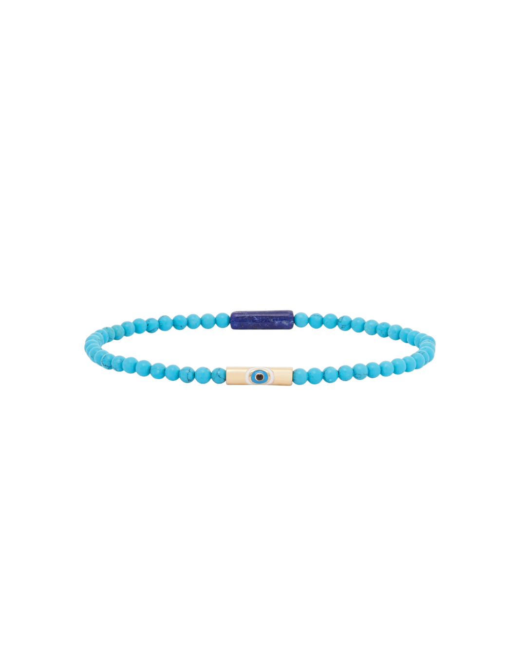 Enameled Evil Eye Turquoise Bead Bracelet in 14K Yellow Gold