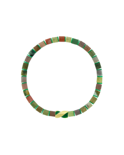 14K Yellow Gold Enameled Drill Bit Green Indian Agate Bracelet