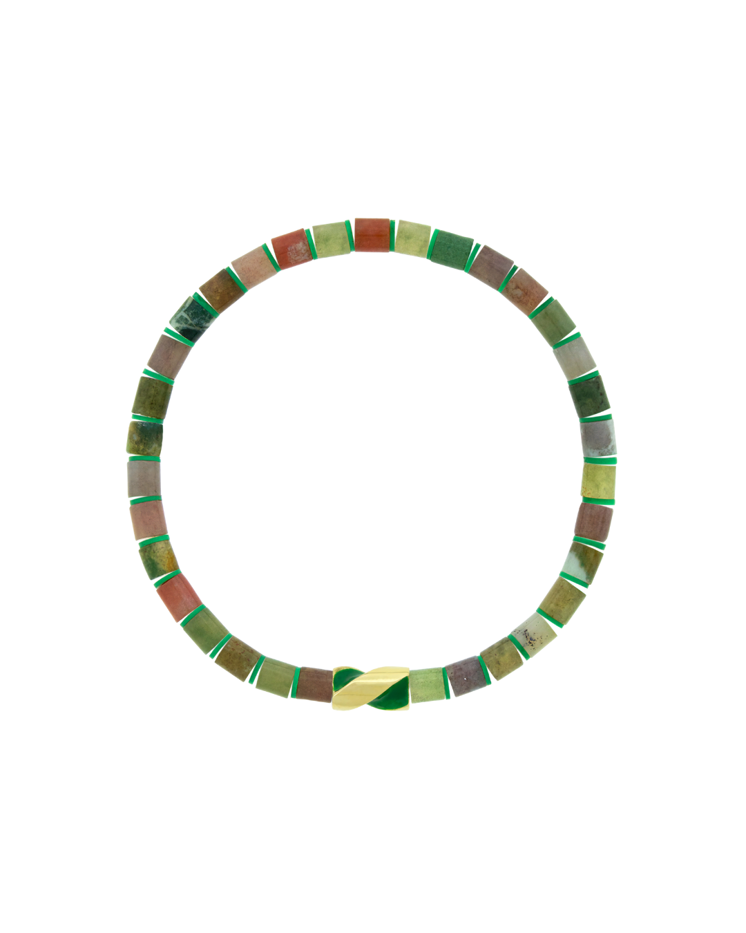 14K Yellow Gold Enameled Drill Bit Green Indian Agate Bracelet