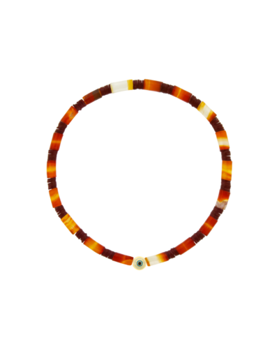 14K Yellow Gold Enameled Eye Red Agate Bead Bracelet