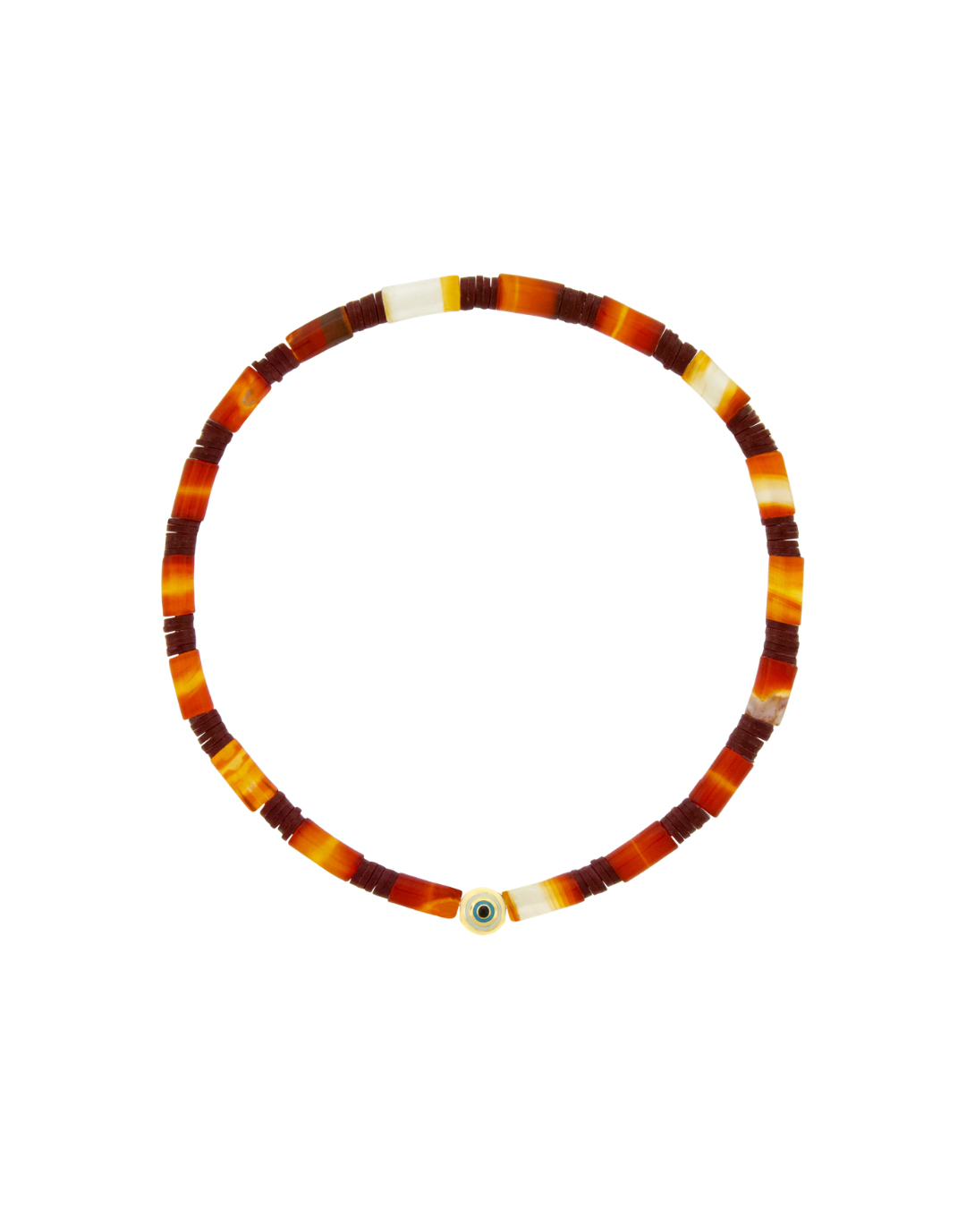 14K Yellow Gold Enameled Eye Red Agate Bead Bracelet