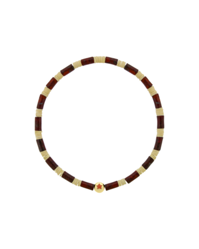 14K Yellow Gold Enameled Star Red Jasper Bead Bracelet