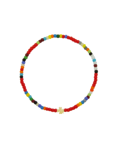 14K Yellow Gold Clover Glass Bead Bracelet