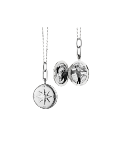 Travel Compass White Sapphires Necklace Length 17" adjustable to 16"