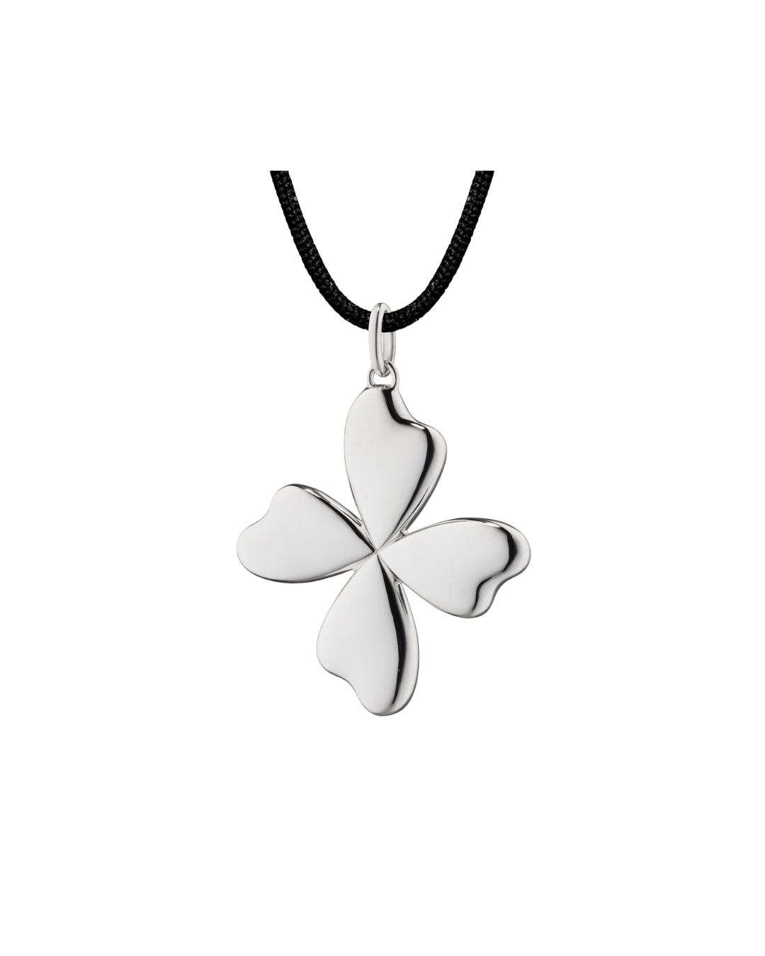 Monica Rich Kosann Lucky four leaf clover necklace in sterling silver on black cord