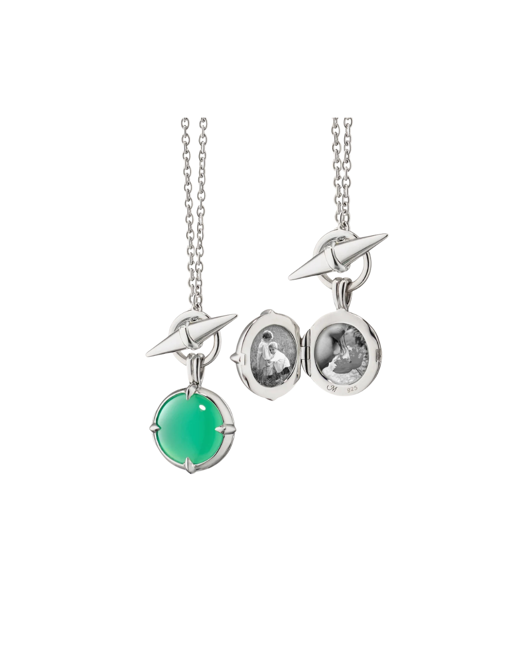 Monica Rich Kosann Points North Petite Locket Necklace Sterling Silver with Green Agate & Mother-of-Pearl