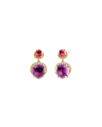 Rubellite, Amethyst & Diamond Earrings, 18KYG