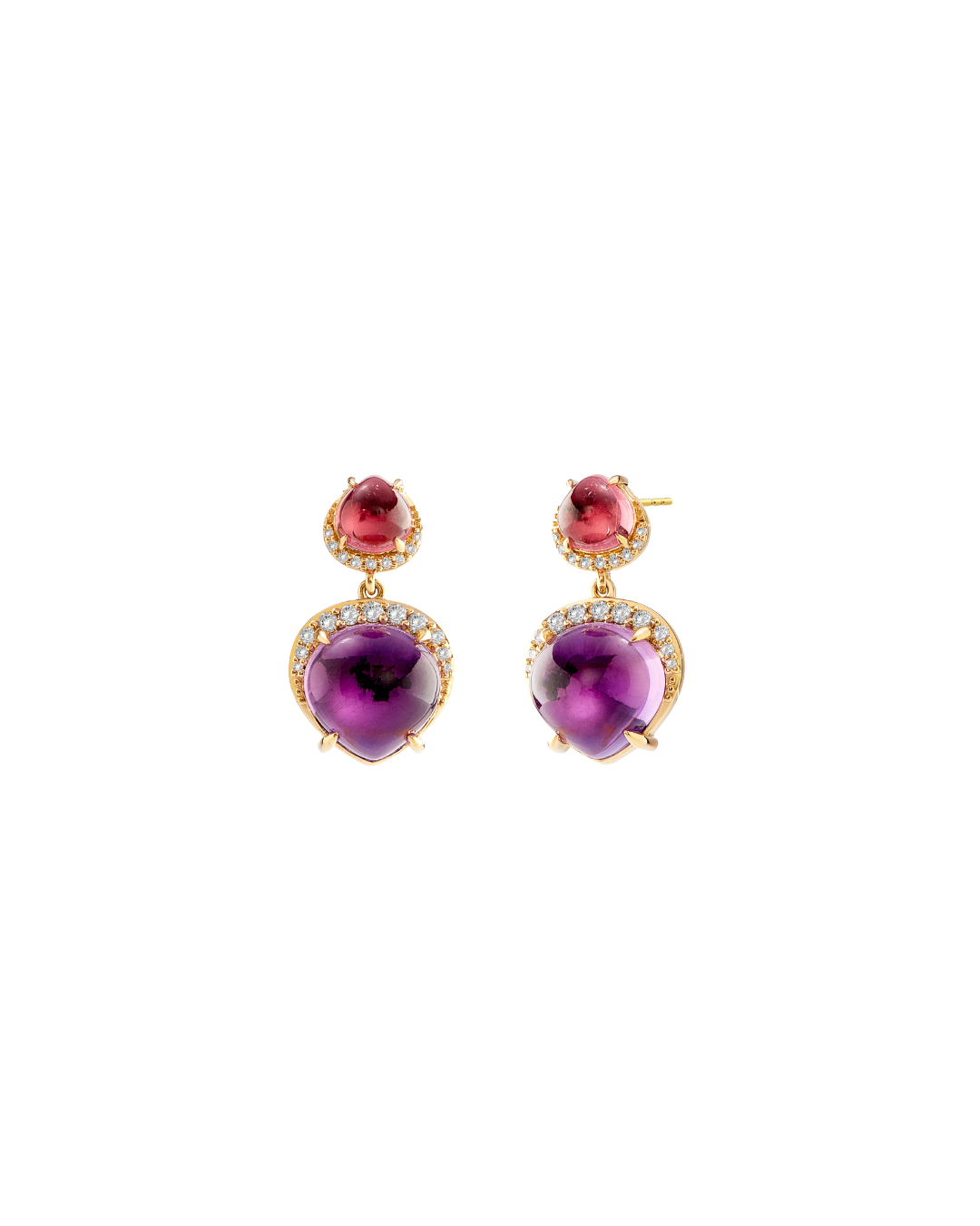 Rubellite, Amethyst & Diamond Earrings, 18KYG