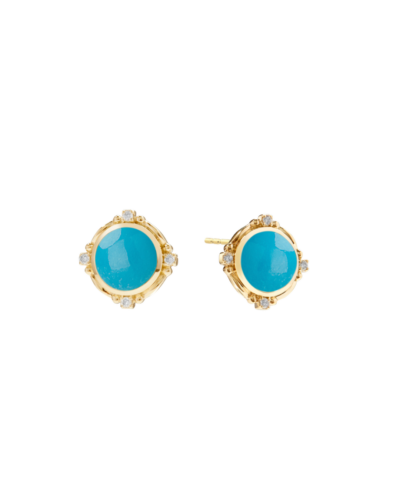 Syna's 18KYG Axia Studs with Sleeping Beauty Turquoise and Diamonds