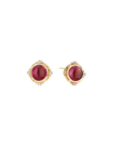 SYNA's 18KYG Axia Studs with Rhodolite Garnet and Diamonds