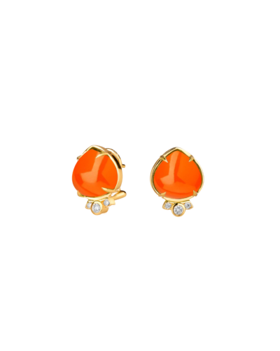 Orange Chalcedony & Diamond Heart Trio Stud Earrings, 18KYG