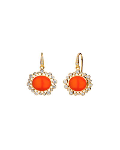 Aura Halo Orange Chalcedony & Diamond Drop Earrings, 18KYG