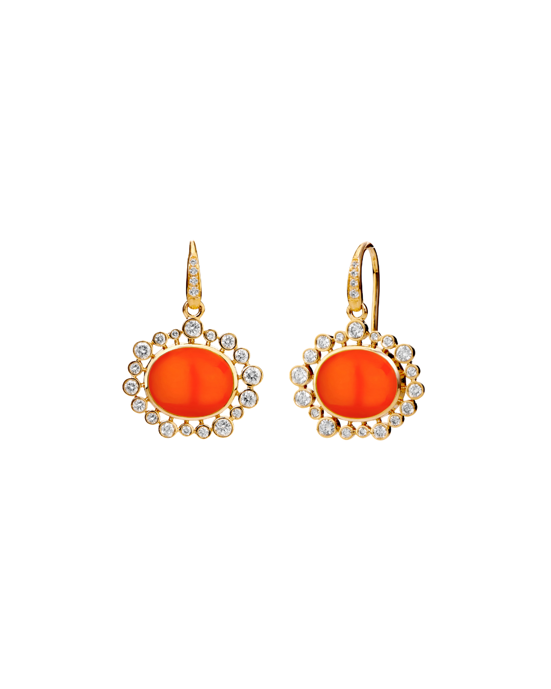 Aura Halo Orange Chalcedony & Diamond Drop Earrings, 18KYG