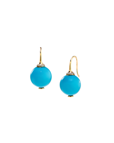 Turquoise & Diamond Bead Earrings, 18KYG