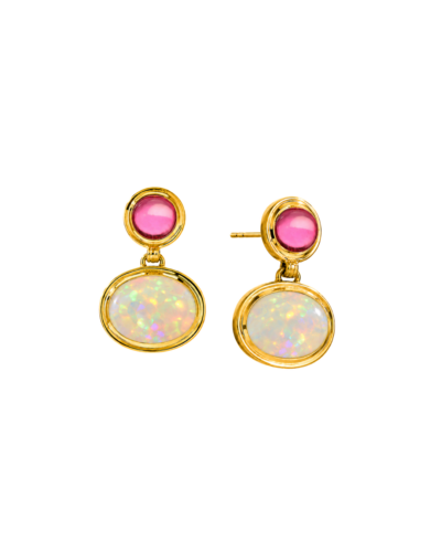 Cirra Oval Opal & Pink Tourmaline Earrings, 18KYG