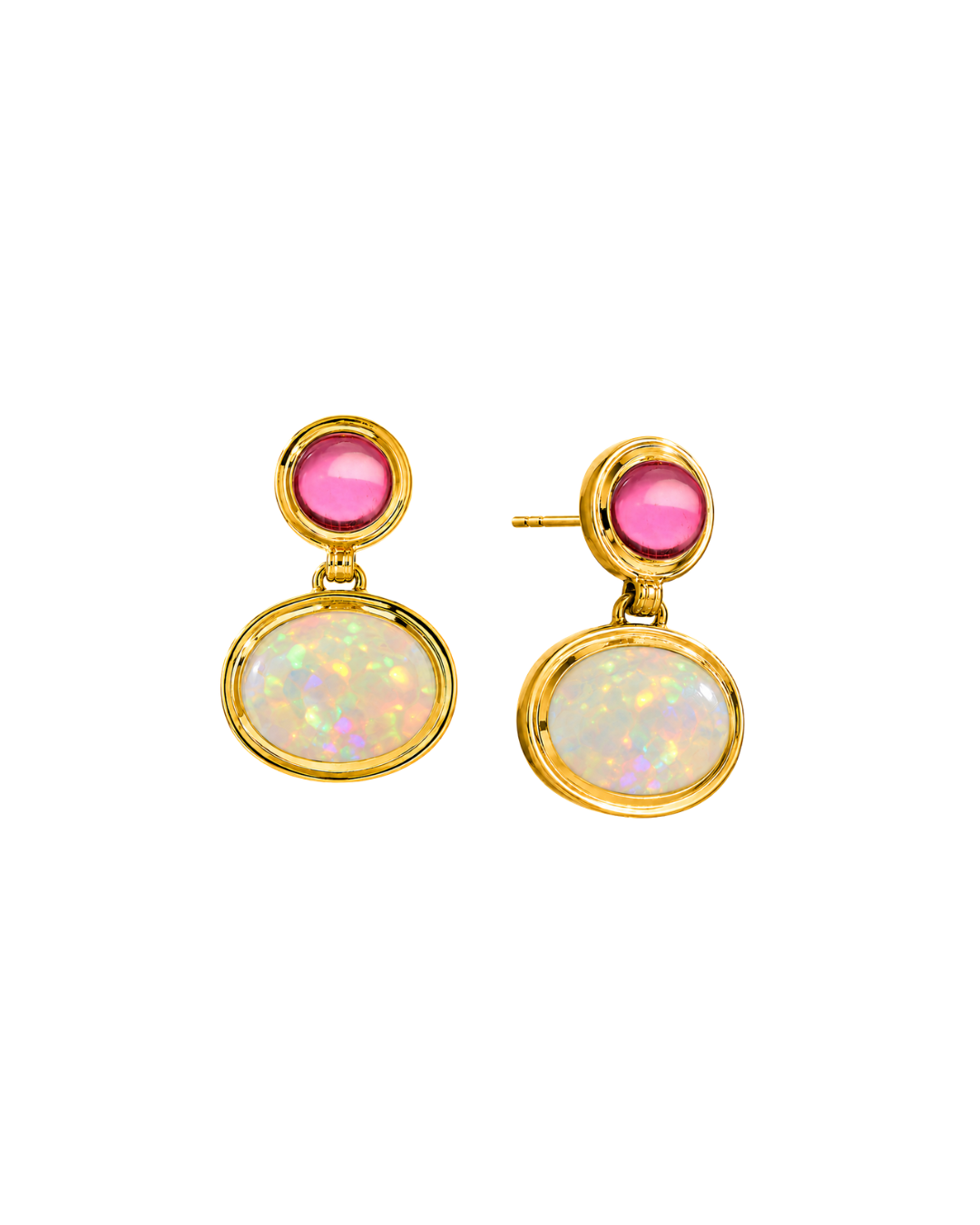 Cirra Oval Opal & Pink Tourmaline Earrings, 18KYG