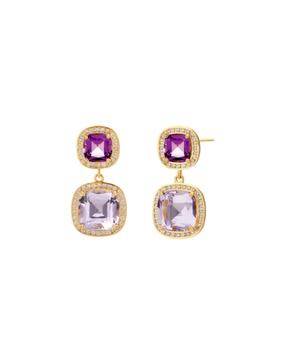 Two-Tone Amethyst & Diamond Drop Earrings, 18KYG