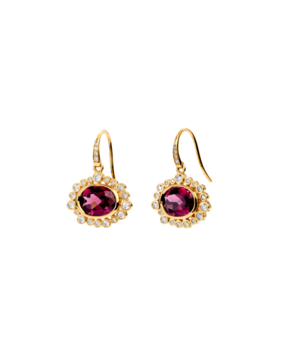 Aura Halo Rhodolite Garnet & Diamond Drop Earrings, 18KYG