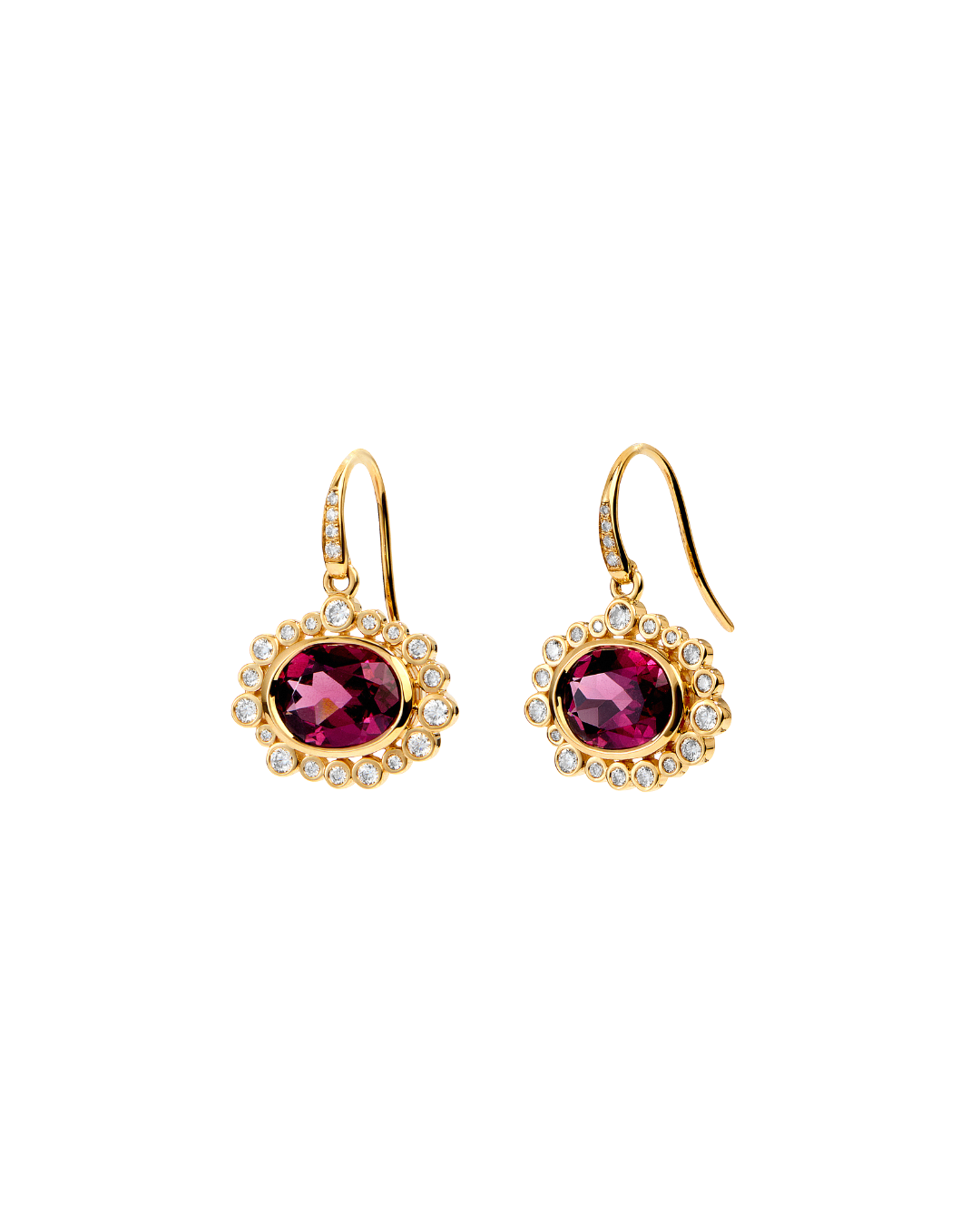 Aura Halo Rhodolite Garnet & Diamond Drop Earrings, 18KYG