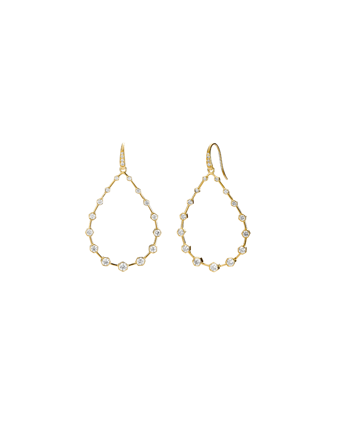 Large Hexagon Diamond Drop Earrings, 18KYG