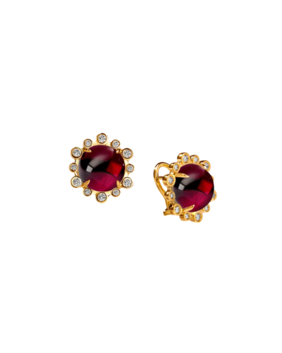 Rhodolite Garnet & Diamond Earrings, 18KYG