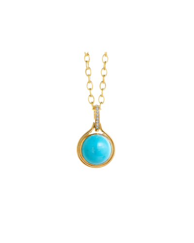 Turquoise & Diamond Round Pendant Necklace, 18KYG, 18""