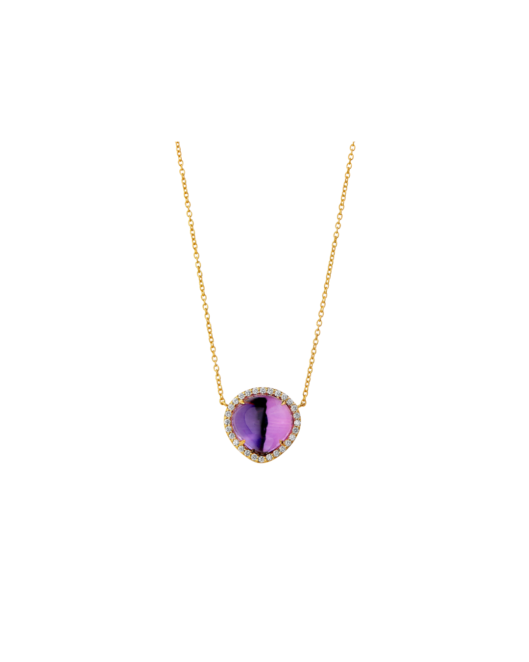 Amethyst & Diamond Heart Cabochon Necklace, 18KYG, 18""