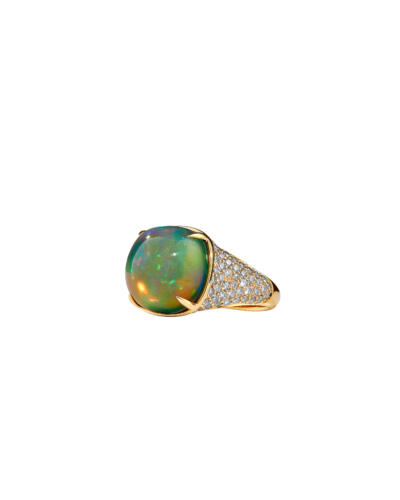 Opal & Diamond Ring, 18KYG (Size 7)