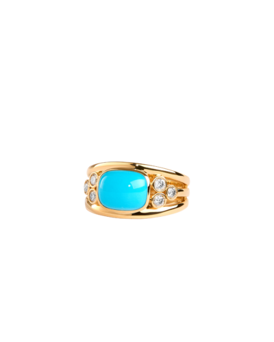 Turquoise & Diamond Trio Band Ring, 18KYG (Size 7)