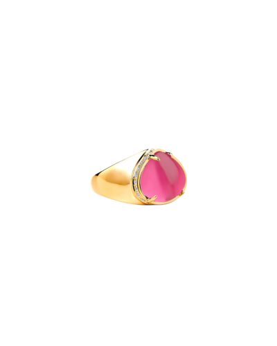 Pink Tourmaline & Diamond Heart Cabochon Ring, 18KYG