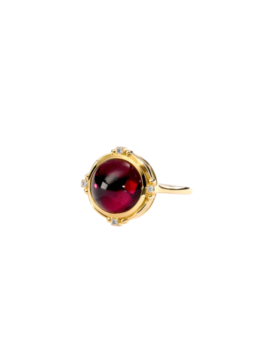 Rhodolite Garnet & Diamond Ring, 18KYG (Size 7)