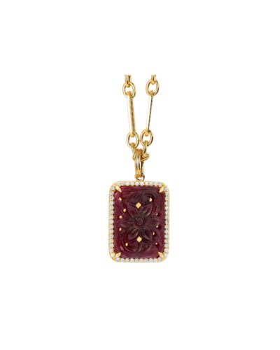 Carved Ruby & Diamond Pendant