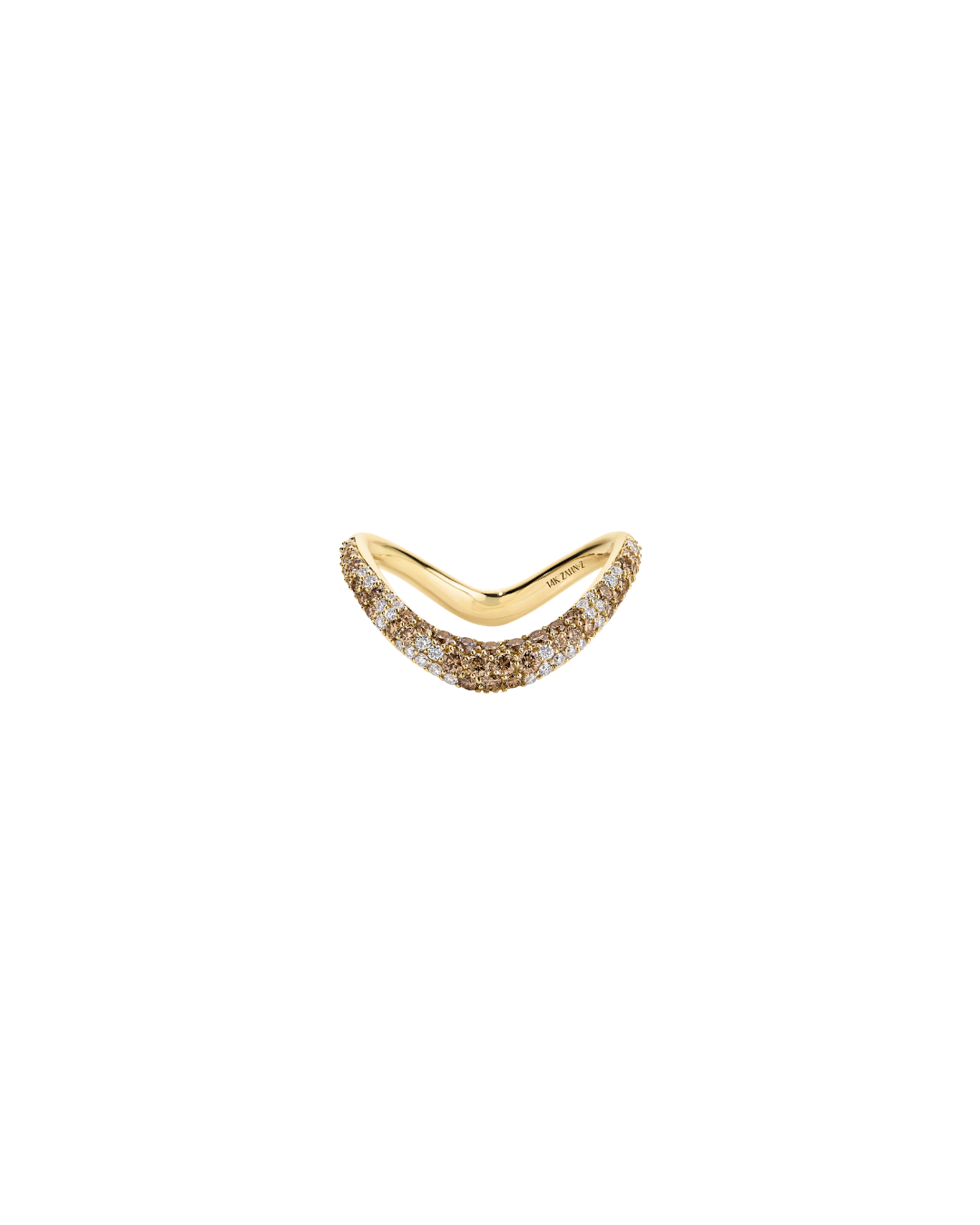 ZAHN-Zs 14KYG ZAHA Shadow Band Ring with Mix Pavé Champagne Diamonds