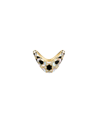 ZAHN-Z's 14KYG Petite ZAHA Secret's Revealed Ring with Mother of Pearl, Black Enamel and Diamonds