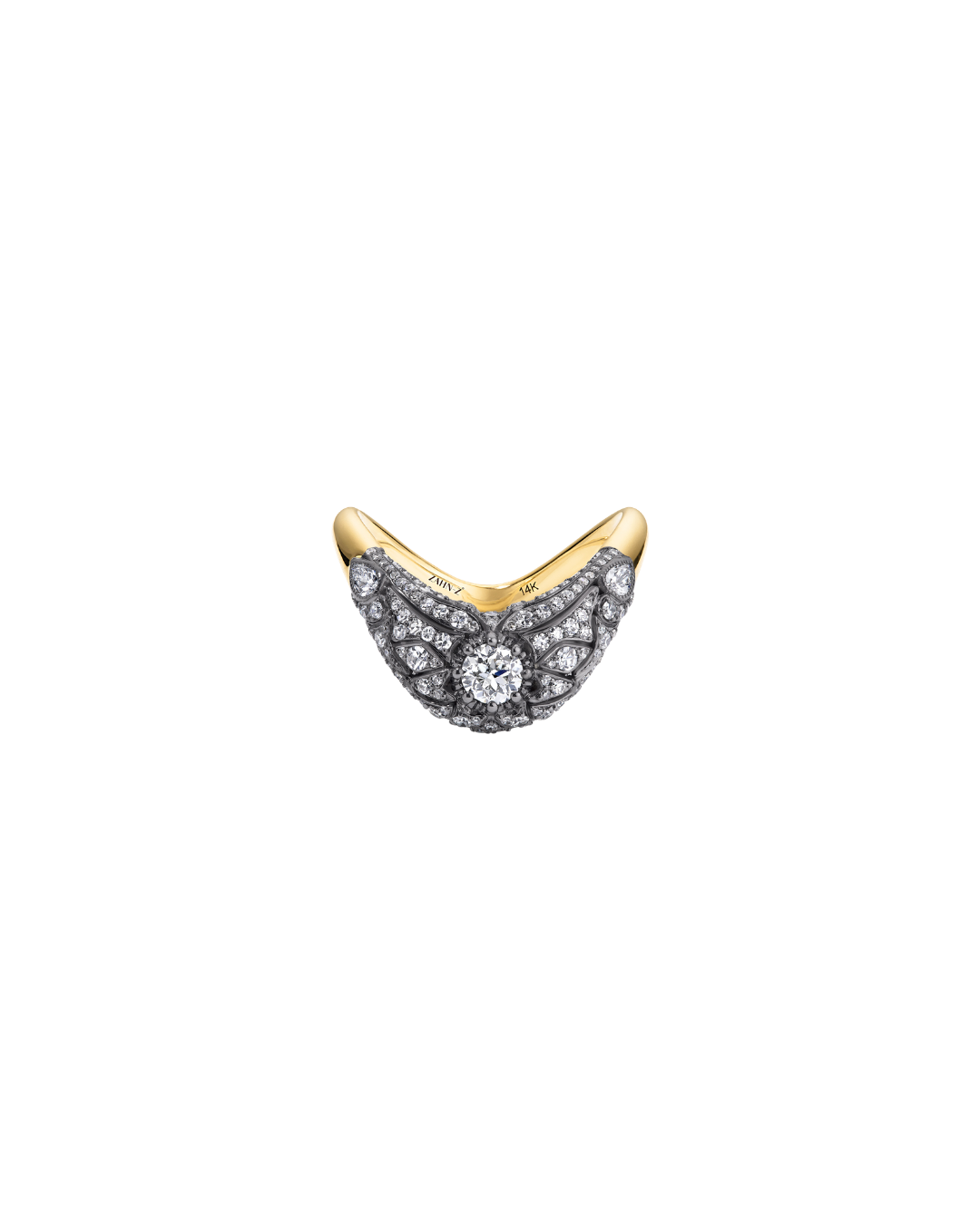 ZAHN-Zs 14KWG and Black Rhodium Plated Petite ZAHA Art Deco Ring with Diamonds