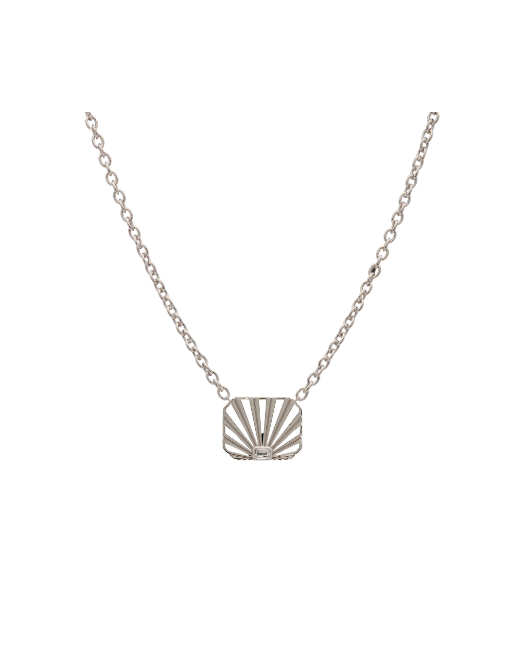 Wyld Box’s Sterling Silver Ray of Light Solitaire Caged Necklace with White Topaz